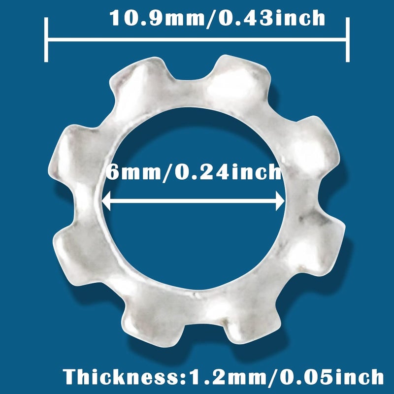 DGZ 100pcs M6 304 Stainless Steel External Tooth Star Lock Washers,External Multi-Tooth Star Lock Washers - Image 2
